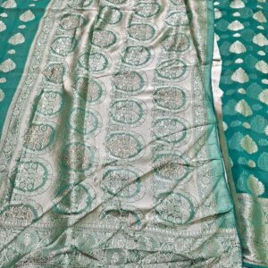 Light Rama green Colour georgette saree in banarasi pattern and full zari work - Image 5