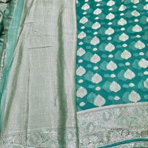 Light Rama green Colour georgette saree in banarasi pattern and full zari work - Image 4