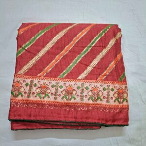 Maroon colour silk blend printed saree with contrast blouse