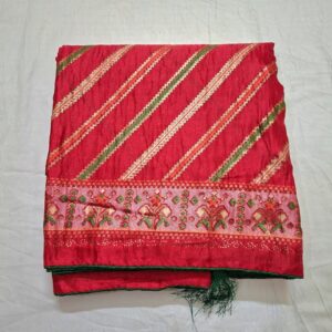 Rani colour silk blend printed saree with contrast blouse