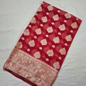 Red Colour georgette saree in banarasi pattern and full zari work - Image 3