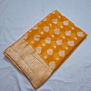 Yellow Colour georgette saree in banarasi pattern and full zari work - Image 3
