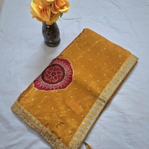 Mustard Colour Silk Saree With Full Work Blouse - Image 5