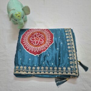 Rama Blue Colour Silk Saree With Full Work Blouse