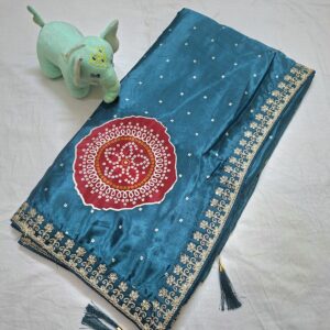 Rama Blue Colour Silk Saree With Full Work Blouse - Image 3