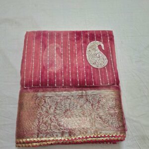 Rani Colour Banarasi Border Organza Saree With Full Work And Blouse (Pink)