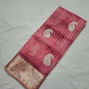 Rani Colour Banarasi Border Organza Saree With Full Work And Blouse (Pink) - Image 3