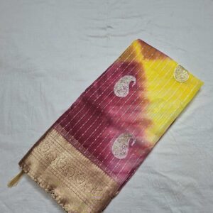 Wine And Yellow Colour Banarasi Border Organza Saree With Full Work And Blouse - Image 4