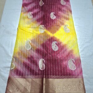 Wine And Yellow Colour Banarasi Border Organza Saree With Full Work And Blouse - Image 5