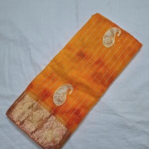 Yellow And Orange Banarasi Border Organza Saree With Full Work And Blouse - Image 3